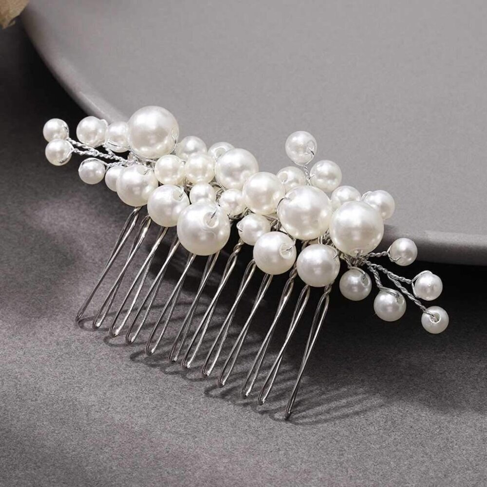 Pearl Bridal Hair Comb Silver Wedding Accessory Elegant Side Hair Piece